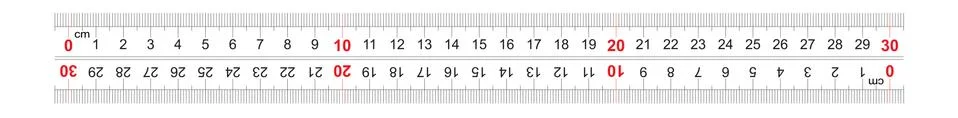 Ruler bidirectional double sided 300 millimeter. The division price is 1 mm. Stock Illustration