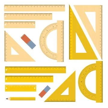 Ruler chancery tools set, flat style Ilustração Stock