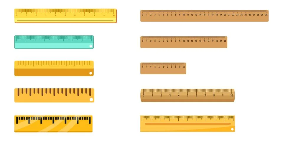 Ruler icon set collection in flat style. Length scale meter vector illustra.. Stock Illustration