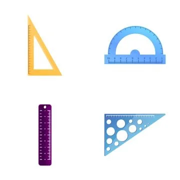 Ruler icons set cartoon vector. Protractor ruler and triangle Stock Illustration