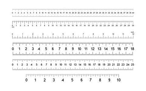 Ruler Markup in Different Scales. Measuring Scale Set with Centimeters and .. Ilustração Stock