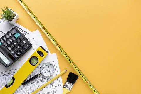 Ruler with orange copy space background . High quality and resolution beautiful Stock Photos