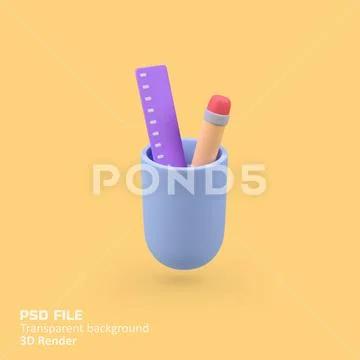 Ruler with pencil schools isolated 3d render icon illustration PSD 템플릿