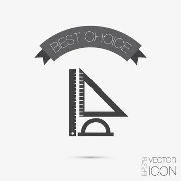 Ruler, protractor, triangle. symbol of geometry and mathematics. icon trainin Stock Illustration