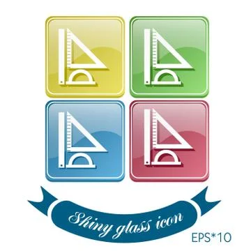 Ruler, protractor, triangle. symbol of geometry and mathematics. icon trainin Stock Illustration