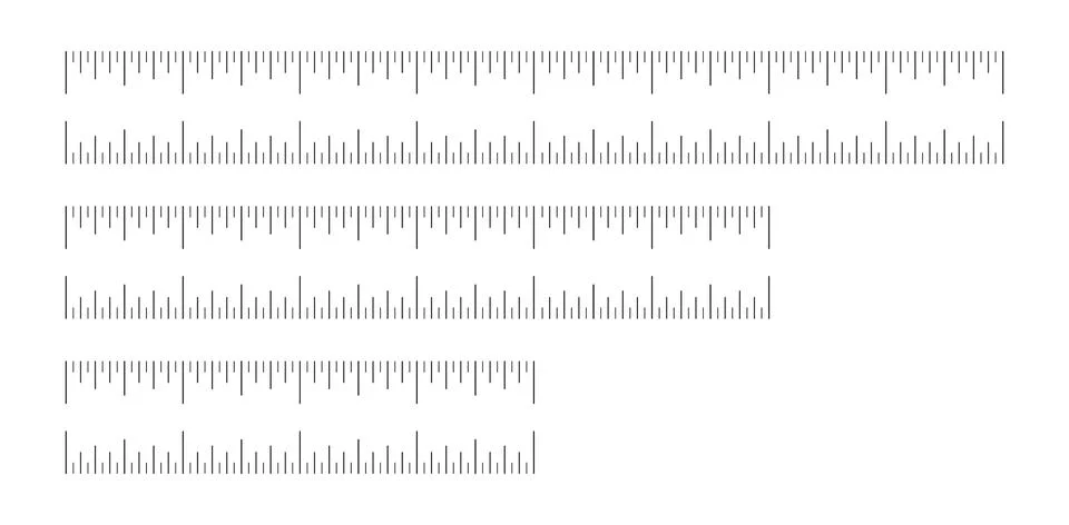 Ruler scale, measuring chart with 4, 6 and 8 inches set. Length measurement Ilustração Stock