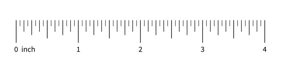 Ruler scale, measuring chart with 4 inches, with numbers. Length measurement Ilustração Stock