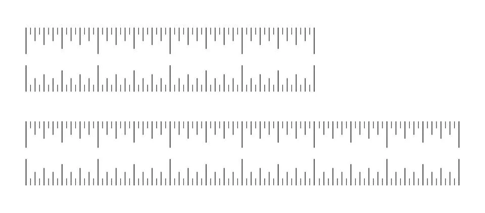 Ruler scale set, measuring chart with 4 and 6 inches. Template of four and six Ilustração Stock