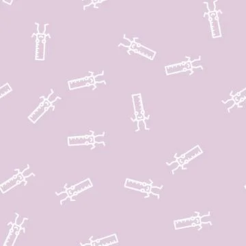 Ruler school character line vector seamless pattern Stock Illustration