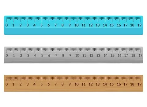 Ruler school flat centimeter. Scale inch rule millimeter plastic wooden isolated Stock Illustration