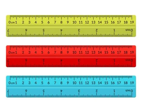 Ruler school flat centimeter. Scale inch rule millimeter plastic isolated Stock Illustration