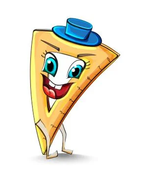 Ruler triangle funny character smiling Vector. School supplies item illustrat Stock Illustration