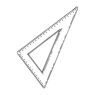 Ruler triangle line art. Measuring instrument, angle. Hand drawn vector doodl 스톡 일러스트
