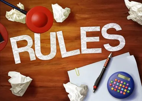 Rules desktop memo calculator office think organize Illustrazione stock