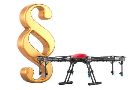 Rules for drone use, concept. Drone with paragraph symbol, 3D rendering Ru... Stock Photos