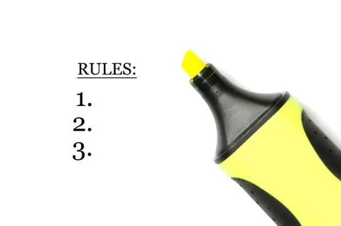 Rules list with three points and yellow marker. Stock Photos