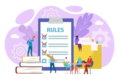 Rules in office concept, vector illustration. Legal law corporate regulation Stock-Illustration