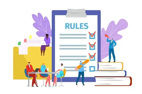 Rules in office rules notes vector illustration. Legal law corporate regulation Stock Illustration