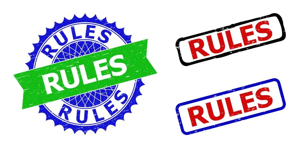 RULES Rosette and Rectangle Bicolor Stamps with Unclean Styles Stock Illustration