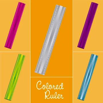 Rules set over orange background with 5 diferent colors Stock Illustration