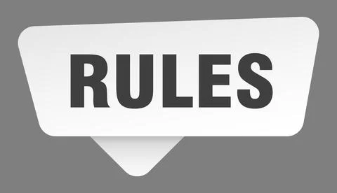 Rules sign. rules white sticker isolated on gray background Illustrazione stock