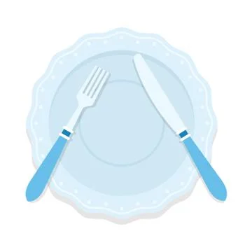 Rules of table etiquette. Fork and knife on the plate means a pause flat Stock Illustration
