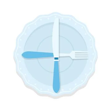 Rules of table etiquette. Fork and knife on the plate are in the form of a cross Stock Illustration