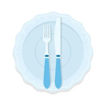 Rules of table etiquette. Fork and knife straight on a plate means "finished the Illustrazione stock