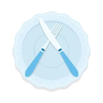 Rules of table etiquette. Fork and knife on a plate means "finished the meal Stock Illustration