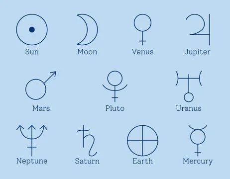 Ruling planets for zodiac signs in vector Stock Illustration