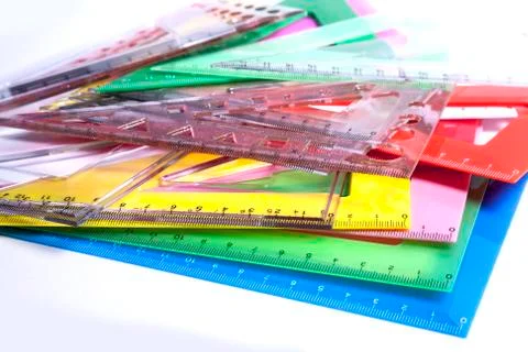 Rullers for mathematics and geometry in school Stock Photos