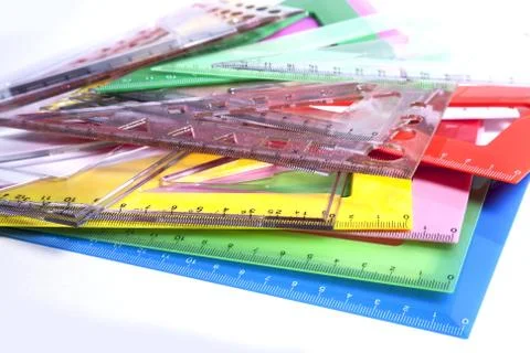 Rullers for mathematics and geometry in school Stock Photos