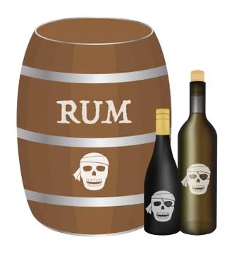 Rum barrel and rum bottle Stock Illustration