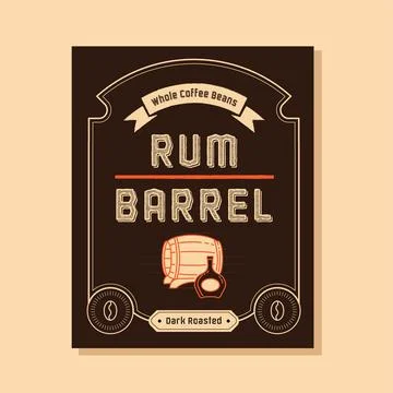 Rum barrel coffee beans label Stock Illustration