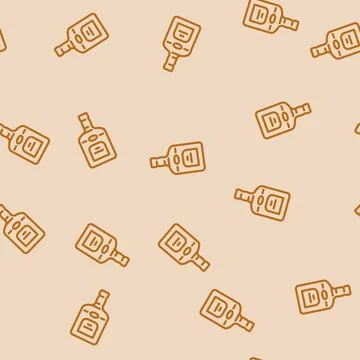 Rum drink bottle line vector seamless pattern Stock Illustration