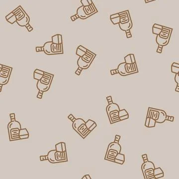 Rum glass bottle line vector seamless pattern Stock Illustration