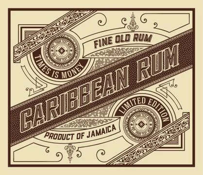Rum label with old ornaments Stock Illustration
