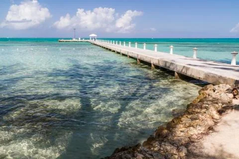 Rum Point beach &amp; dock Foto stock