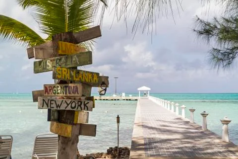 Rum Point Signpost Stock Photos