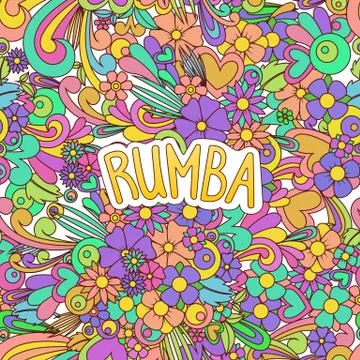 Rumba Tangle. Doodle dance background with flowers. Stock Illustration