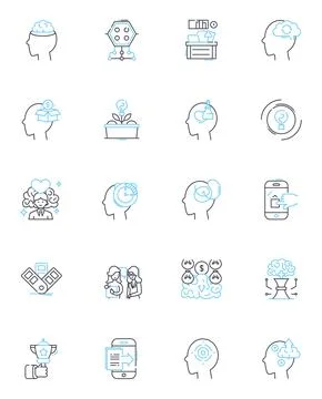 Rumination linear icons set. Overthinking, Reflection, Contemplation, Obsession イラスト素材