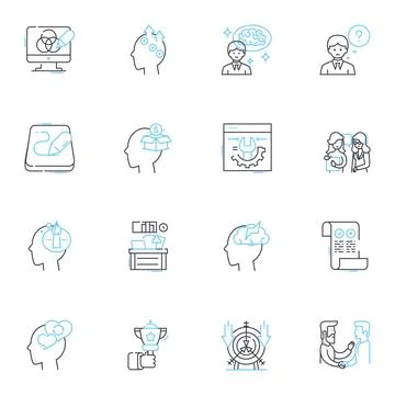 Rumination linear icons set. Overthinking, Reflection, Contemplation, Obsession イラスト素材