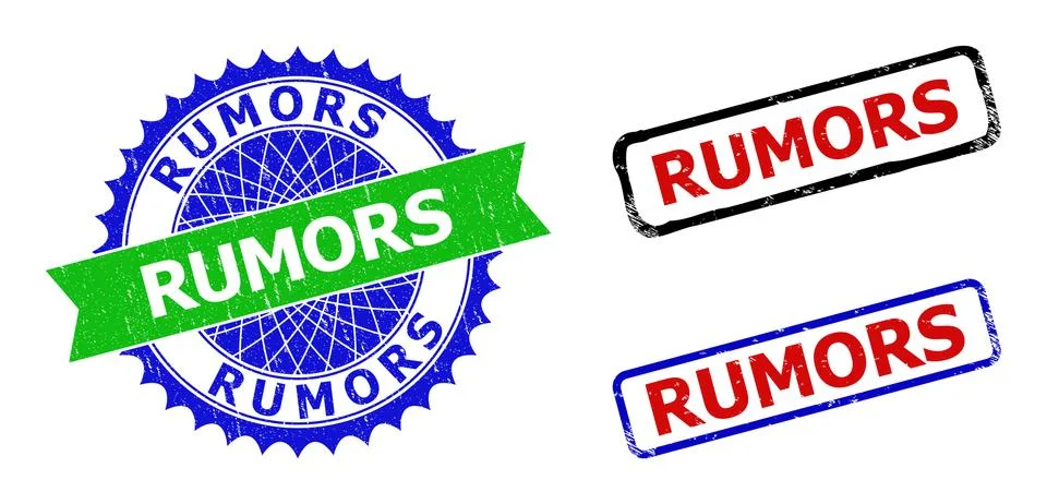 RUMORS Rosette and Rectangle Bicolor Stamp Seals with Corroded Textures Stock Illustration