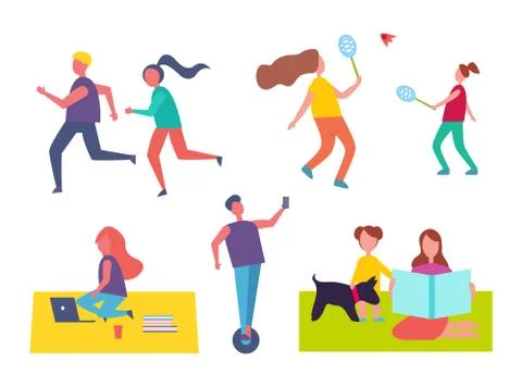 Run and Playing Tennis Set Vector Illustration Illustrazione stock