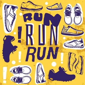Run banner, poster vector illustration. Creative sport running motivational Illustrazione stock