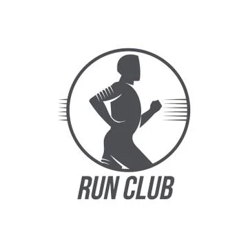 Run club logo template with side view jogging man Stock Illustration