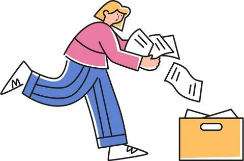Run with Documents to Put in the Box Illustration - Filing &amp; Urgency Illustrazione stock
