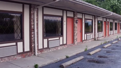 Run down empty motel rooms exterior 4k Stock Footage