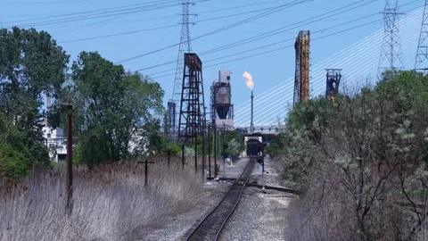 Run down rail yard at Zug island Detroit, Michigan Stock Footage 336673543