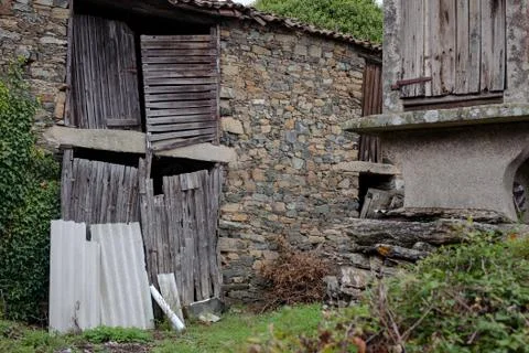 Run down Shed in Small Town of Galicia Stock Photos